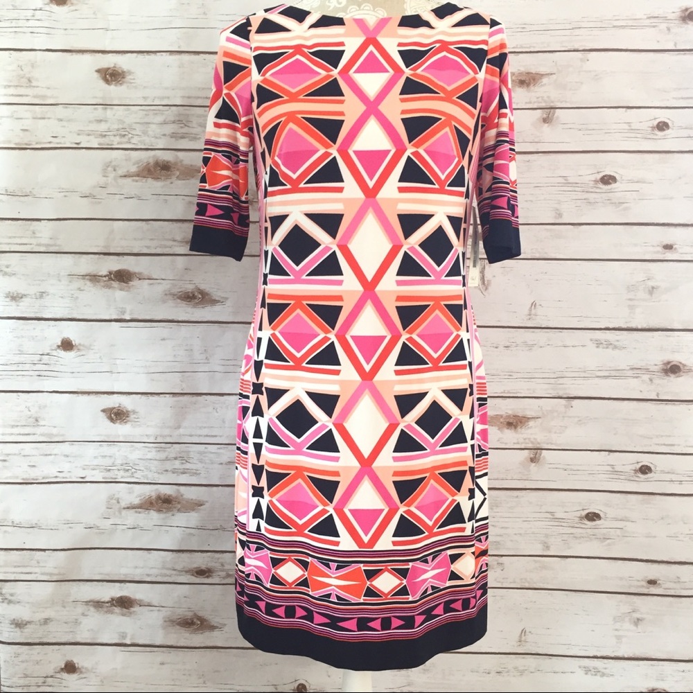 Eliza J | Geometric Elbow Sleeve Shift Dress